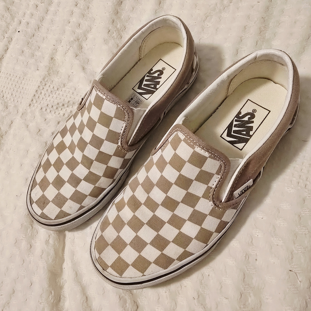 Vans Women's Slip-On Sneakers - Beige and White Checkerboard